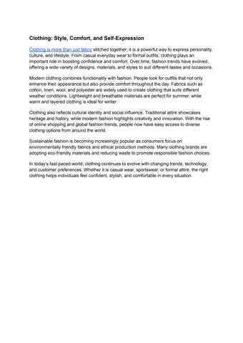 Clothing: Style, Comfort, and Self-Expression