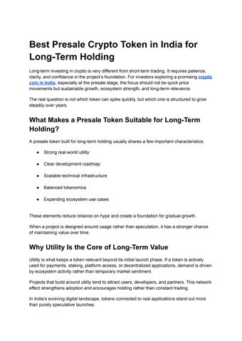 Best Presale Crypto Token in India for Long-Term Holding