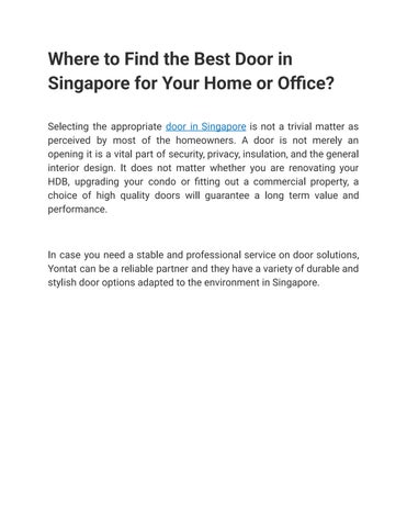 Where to Find the Best Door in Singapore for Your Home or Office 