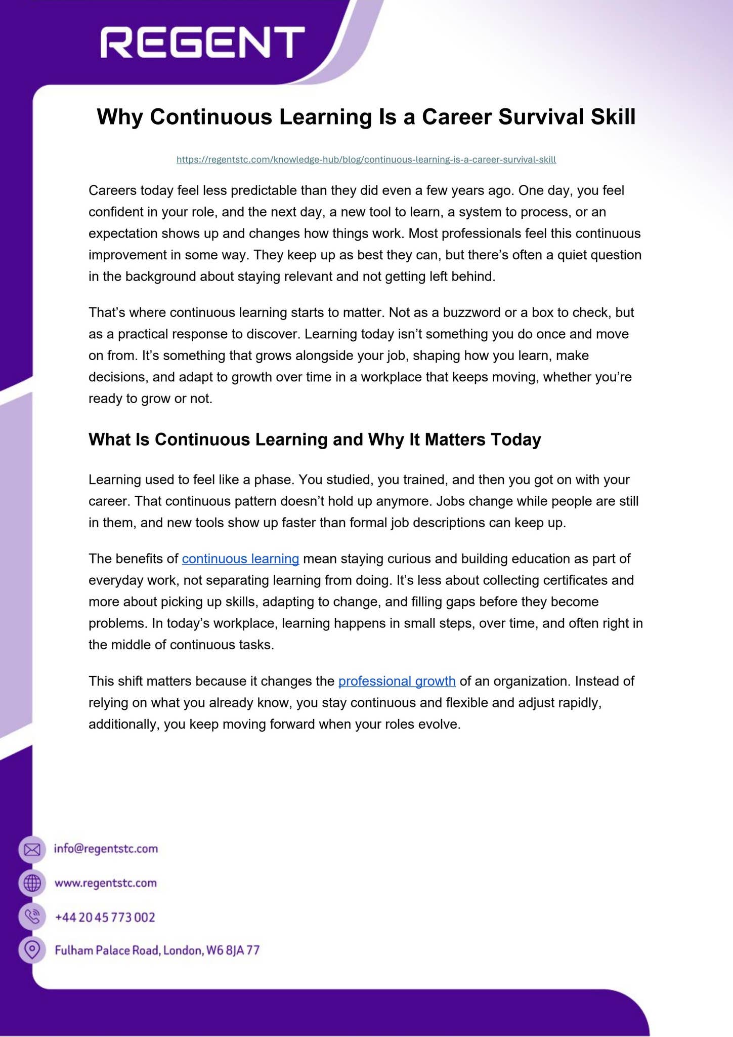 Why Continuous Learning Is a Career Survival Skill by Regent Training ...