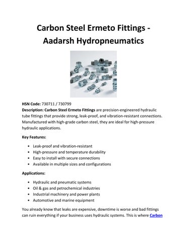 Carbon Steel Ermeto Fittings Manufacturer & Exporter in India for Kenya, Nigeria & Africa | Aadarsh 