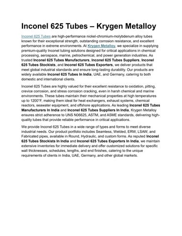 Inconel 625 Tubes