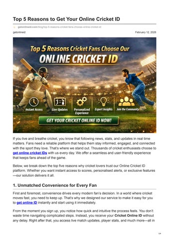Top 5 Reasons to Get Your Online Cricket ID - Join Now
