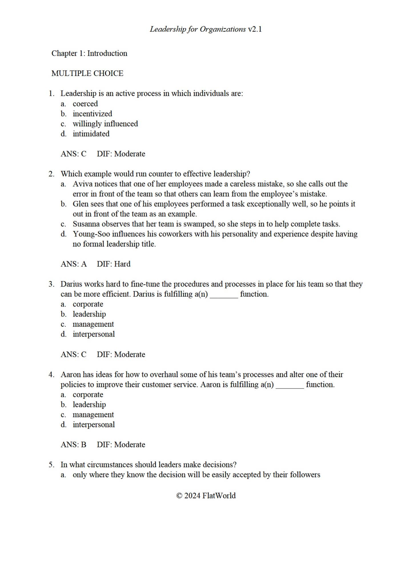 Test Bank For Leadership for Organizations Version 2.1 By David A ...