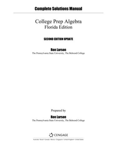 Solution Manual For K12AE LARSON COLLEGE PREP ALG MATH FOR COLLEGE UPDATE FL 2nd Edition by Ron Lars