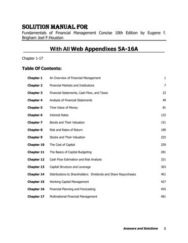 Solution Manual for Fundamentals of Financial Management Concise 10th Edition by Eugene f. Brigham J