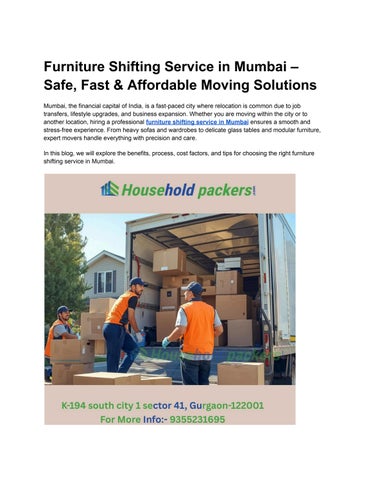 Furniture Shifting Service in Mumbai – Safe, Fast & Affordable Moving Solutions