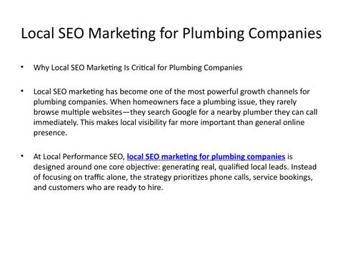 Local SEO Marketing for Plumbing Companies | More Local Leads