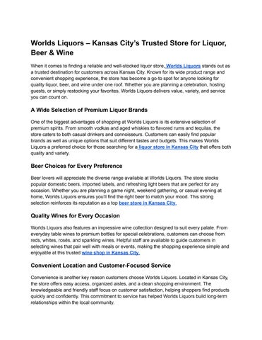 Worlds Liquors – Kansas City’s Trusted Store for Liquor, Beer & Wine
