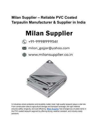 Milan Supplier – Reliable PVC Coated Tarpaulin Manufacturer & Supplier in India