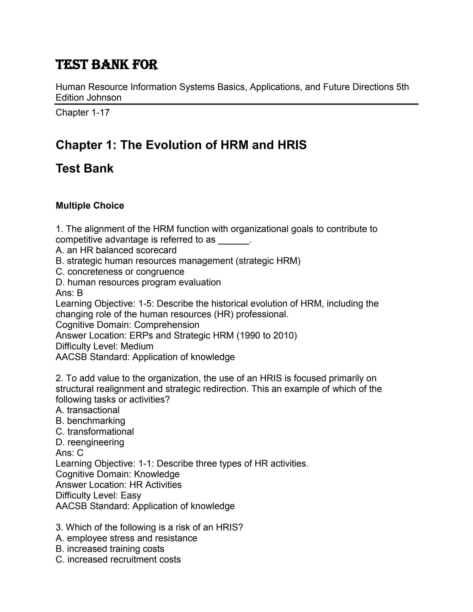 Test Bank for Human Resource Information Systems Basics, Applications ...
