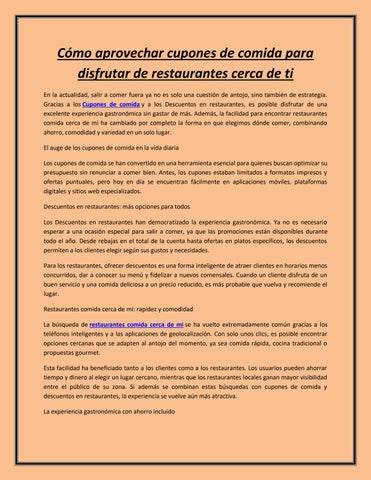 Cómo aprovechar cupones de comida para disfrutar de restaurantes cerca de ti