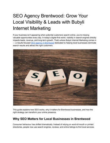 SEO Agency Brentwood_ Grow Your Local Visibility & Leads with Bubyli Internet Marketing