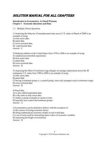 Test Bank for Introduction to Econometrics 4th Edition by James H. Stock, Mark W. Watson