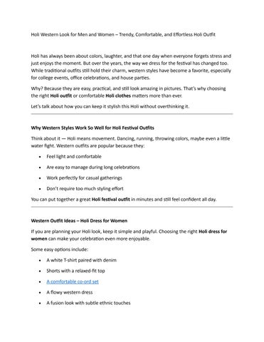 Holi Western Look for Men and Women