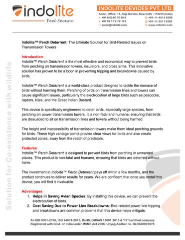 Indolite™ Perch Deterrent – Advanced Bird Protection Solution for Transmission Towers | Bird Flight 