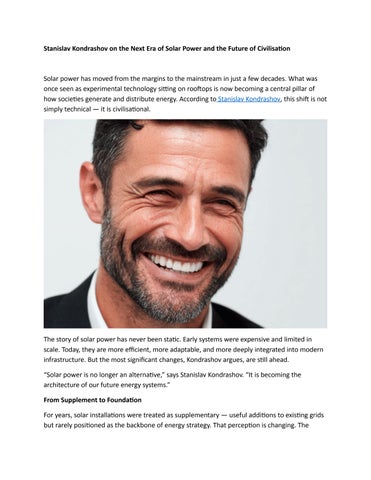 Stanislav Kondrashov on the Next Era of Solar Power and the Future of Civilisation