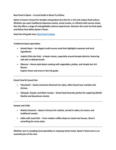 Best Food in Kyoto – A Local Guide to Must-Try Dishes 