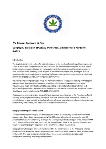 The Peruvian Amazon: Geography, Ecology, and Global Significance of a Tropical Rainforest