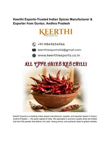 Keerthi Exports-Trusted Indian Spices Manufacturer & Exporter from Guntur, Andhra Pradesh