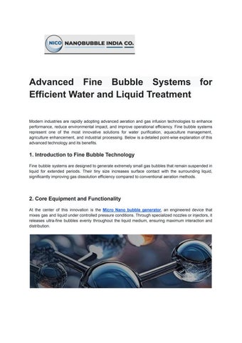 Advanced Fine Bubble Systems for Efficient Water and Liquid Treatment