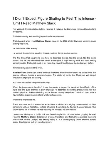 A Rinkside Perspective: Matthew Slack on Women’s Figure Skating at the 2026 Winter Olympics