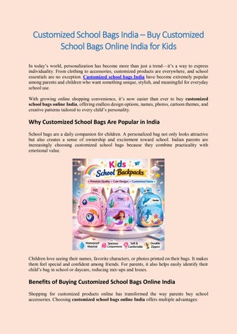 Customized School Bags India – Buy Customized School Bags Online India for Kids