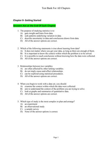 Test Bank for The Basic Practice of Statistics 8th Edition by David S ...