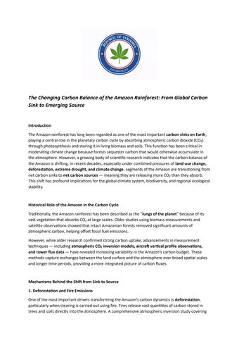 The Amazon Rainforest: From Carbon Sink to Emerging Carbon Source