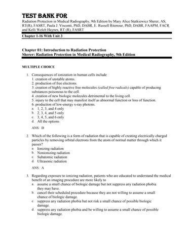 Test Bank For Radiation Protection in Medical Radiography, 9th Edition by Mary Alice Statkiewicz S