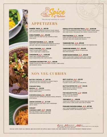SPICE OF MALABAR MENU