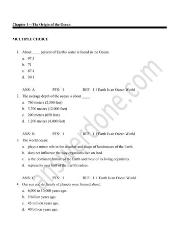 Test Bank For Essentials of Oceanography, 6th Edition Chapter 1-15
