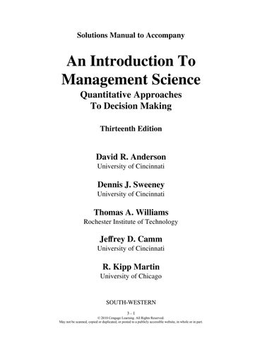 Solutions Manual to Accompany An Introduction To Management Science Quantitative Approaches To Decis
