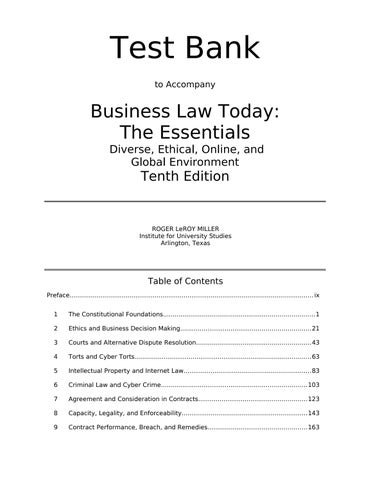 Test Bank for Cengage Advantage Books Business Law Today, The Essentials