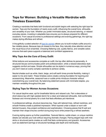 Tops for Women Building a Versatile Wardrobe with Timeless Essentials