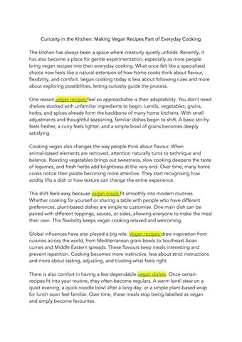 Curiosity in the Kitchen Making Vegan Recipes Part of Everyday Cooking