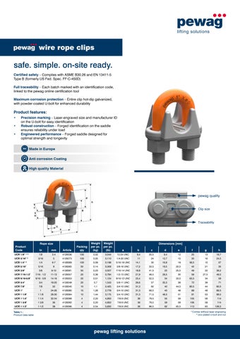 Leaflet pewag wire rope clips - Metric