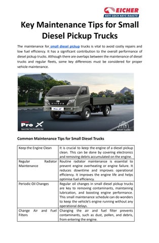 Key Maintenance Tips for Small Diesel Pickup Trucks