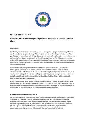 La Selva Tropical del Perú: Geografía, Ecología y Significado Global