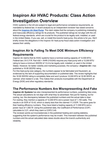 Inspiron Air HVAC Products Class Action Investigation Overview