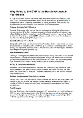 Why Going to the GYM is the Best Investment in Your Health