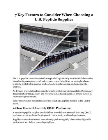 Key Factors to Consider When Choosing a U.S. Peptide Supplier