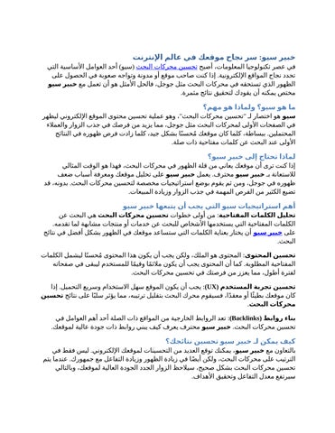 خبير سيو سر نجاح موقعك في عالم الإنترنت