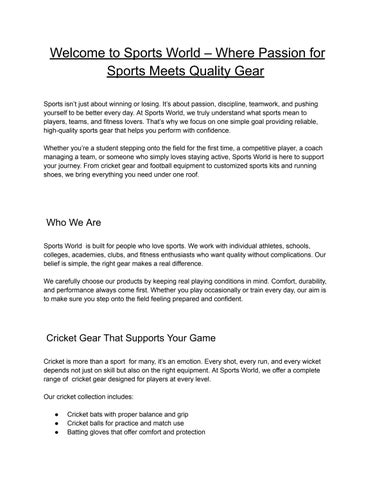 Sports World –Blog