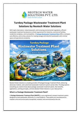 Turnkey Package Wastewater Treatment Plant Solutions by Neotech Water Solutions