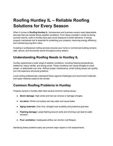 Roofing Huntley IL – Reliable Roofing Solutions for Every Season