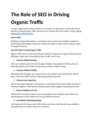 The Role of SEO in Driving Organic Traffic