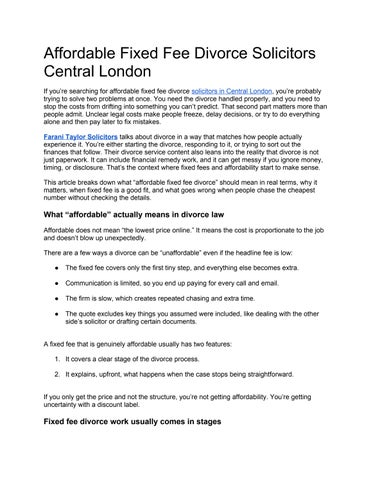 Affordable Fixed Fee Divorce Solicitors Central London