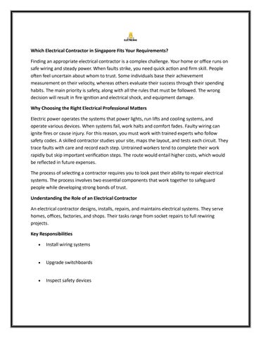 Which Electrical Contractor in Singapore Fits Your Requirements