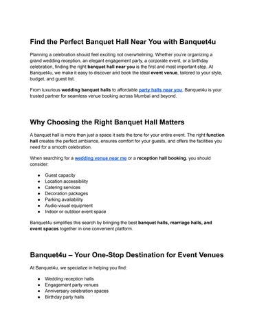 Find the Perfect Banquet Hall Near You with Banquet4u